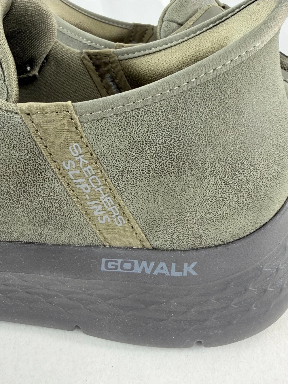 Skechers Men Size 11 Olive Shoe Faux Suede Slip Ins GO WALK Flex Smooth Motion